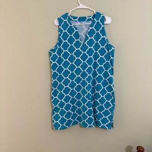 Lands End Blue and White Sleeveless dress